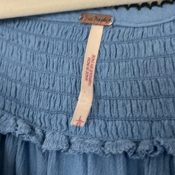 Free People Boho Dress Wind Willow LARGE Blue Stitched Embroidery Long Sleeve - Picture 6 of 11